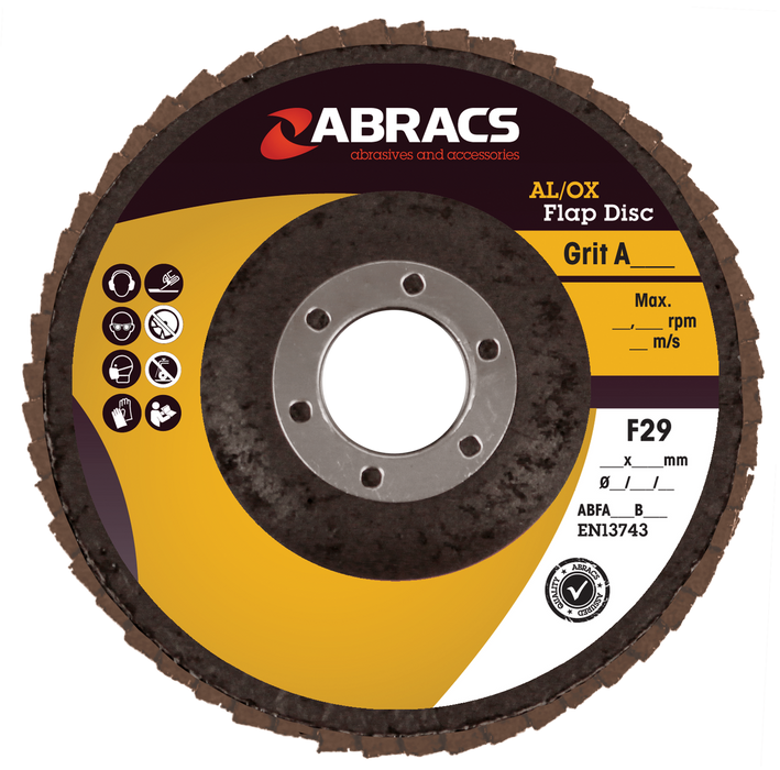 Abracs Flap Discs, 115mm x 60g AL/OX - Pack of 25, ABFA115B060