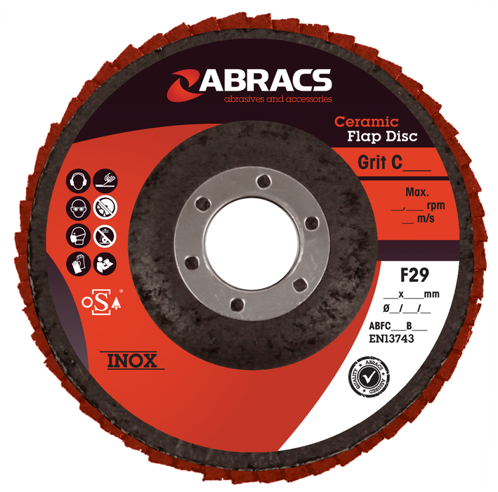 Abracs Ceramic Flap Discs, 125mm x 80g - Pack of 10, ABFC125B080