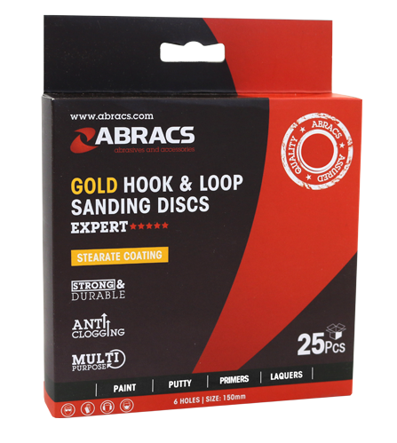 Abracs Gold Hook & Loop Sanding Discs, 150mm x 40g - 6 Hole - Pack of 25, ABHLG6150040