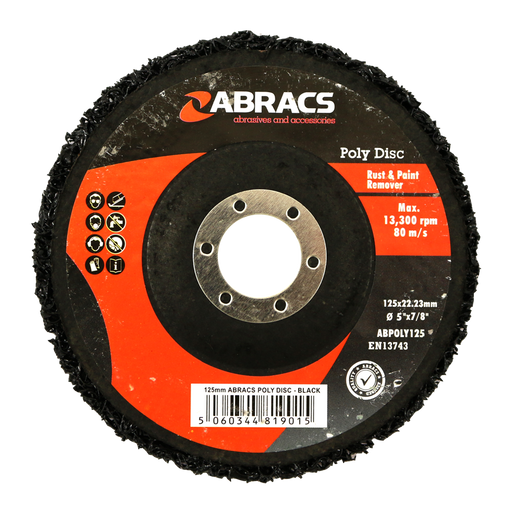 Abracs Poly Disc - Black, 125mm - Pack of 10, ABPOLY125