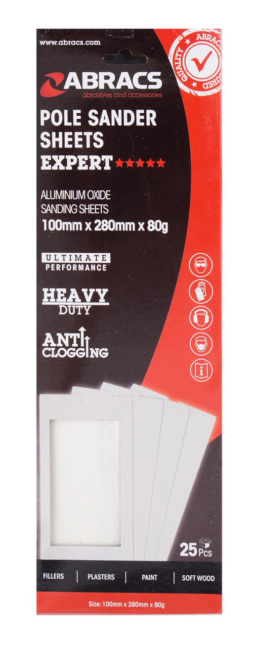 Abracs Pole Sander Sheets, 100mm x 280mm x 80g - Pack of 25, ABPS080