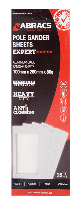 Abracs Pole Sander Sheets, 100mm x 280mm x 80g - Pack of 25, ABPS080