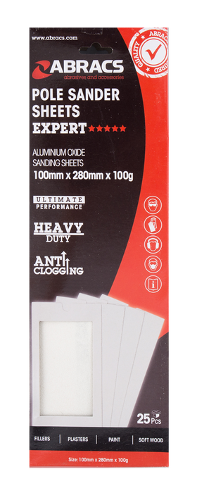 Abracs Pole Sander Sheets, 100mm x 280mm x 100g - Pack of 25, ABPS100