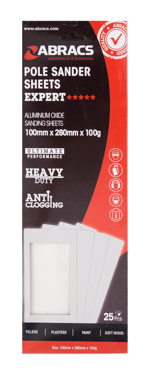 Abracs Pole Sander Sheets, 100mm x 280mm x 100g - Pack of 25, ABPS100