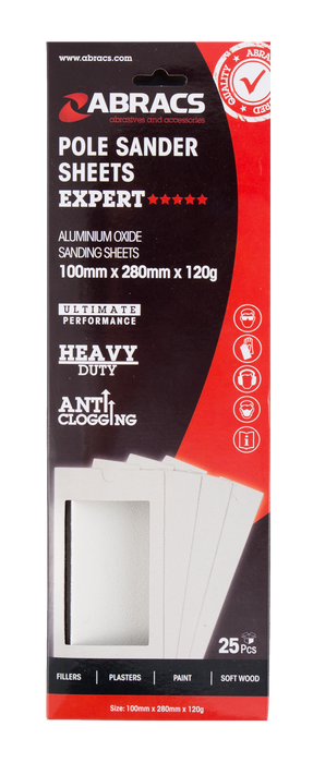 Abracs Pole Sander Sheets, 100mm x 280mm x 120g - Pack of 25, ABPS120