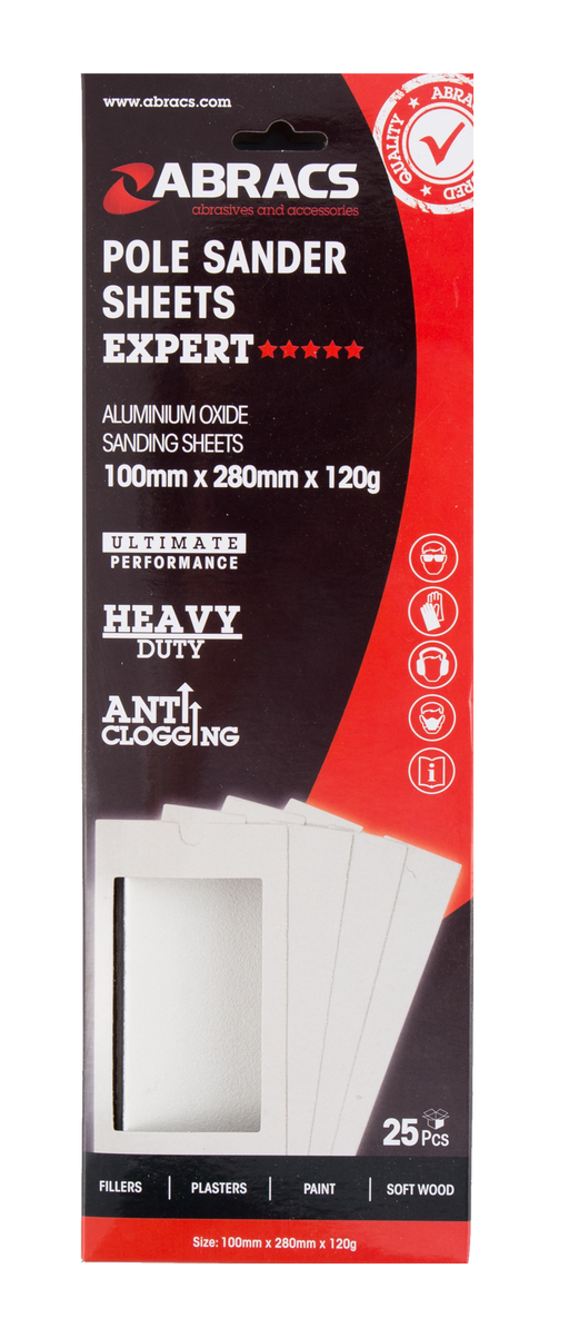 Abracs Pole Sander Sheets, 100mm x 280mm x 120g - Pack of 25, ABPS120