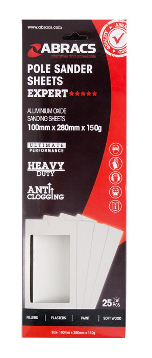 Abracs Pole Sander Sheets, 100mm x 280mm x 150g - Pack of 25, ABPS150