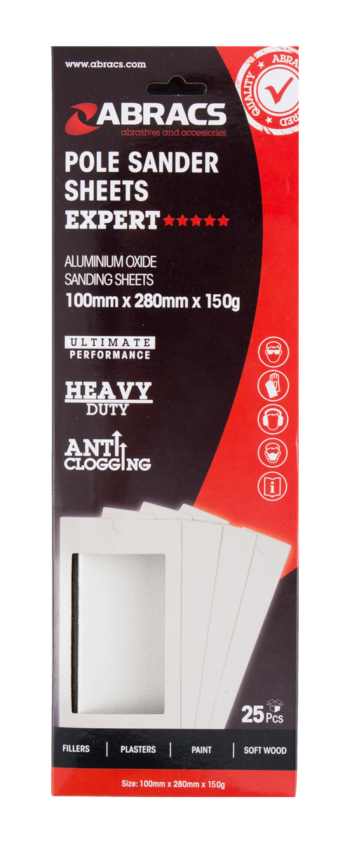 Abracs Pole Sander Sheets, 100mm x 280mm x 150g - Pack of 25, ABPS150