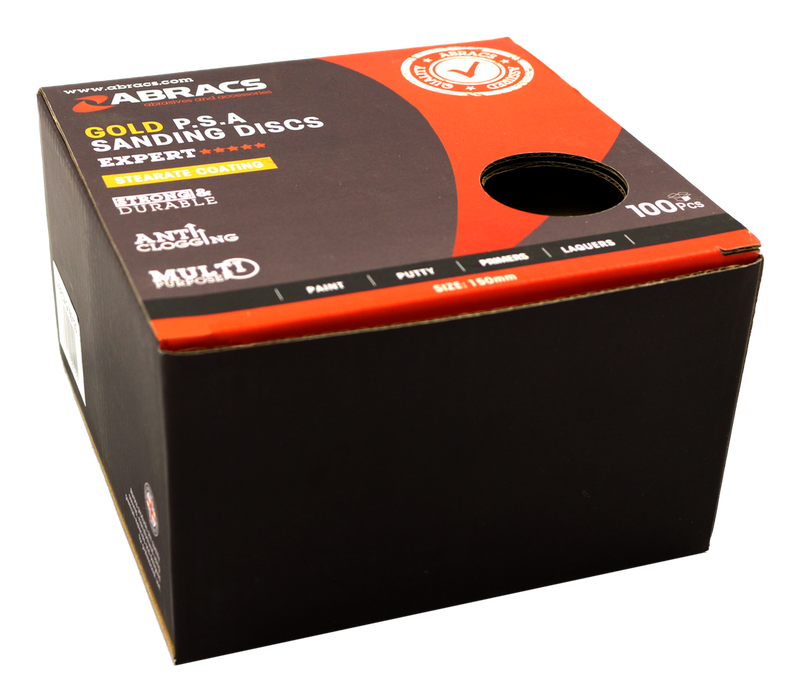 Abracs Gold PSA Sanding Discs, 150mm x 150g - Pack of 100, ABPSAG150150