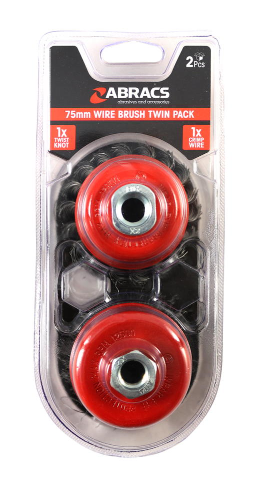 Abracs Cup Brush Twin Pack, 75mm, ABWBCUPTWIN