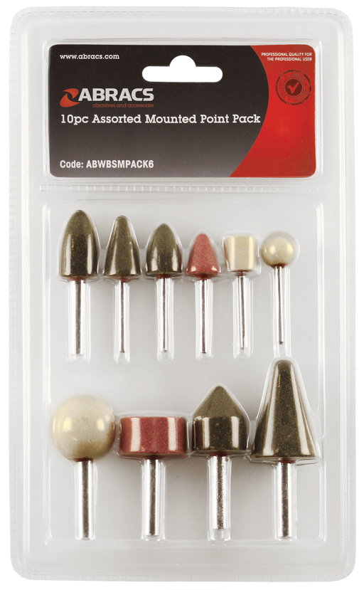 Abracs 10pcs Assorted Mounted Point Pack of 1, ABWBSMPACK6