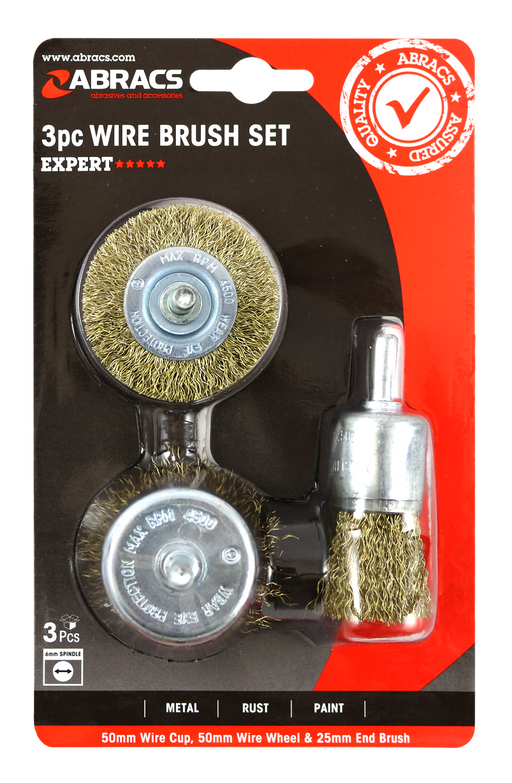 Abracs Spindle Mounted Wire Brush Set, 3Pcs - Pack of 1, ABWBSMPACK9