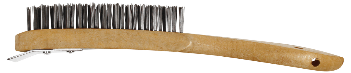 Abracs 4 Row Wooden Handled Brush With Scraper - Box Qty 12, Pack of 4, ABWHBSCR