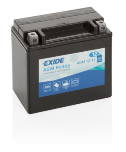 Exide AGM12-12 AGM Ready Motorcycle Battery -12V 12Ah, 1 Year Warranty