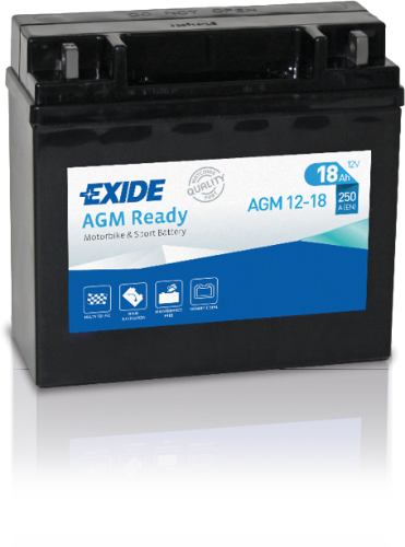 Exide AGM12-18 AGM Ready Motorcycle Battery (4584) -12V 18Ah, 1 Year Warranty