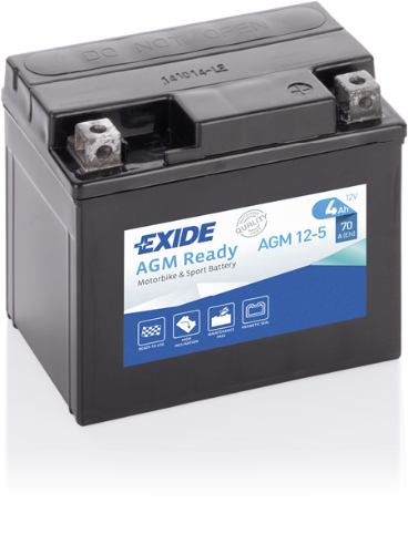 Exide AGM12-5 AGM Ready Motorcycle Battery (4910) -12V 4Ah, 1 Year Warranty