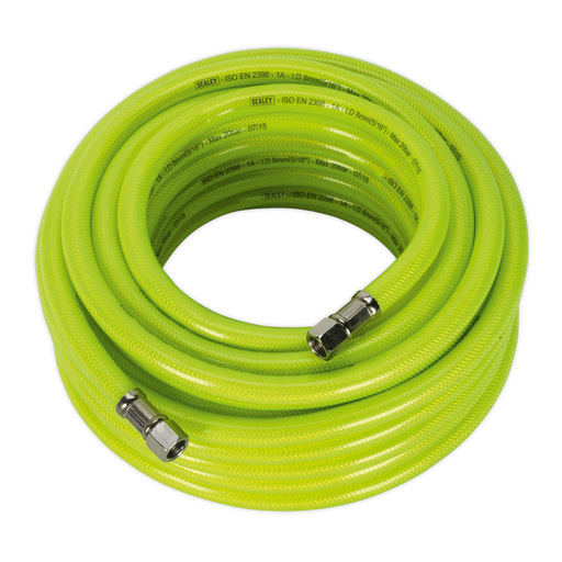 Air Hose High-Visibility 15m x Ø8mm with 1/4"BSP Unions, AHFC15, Sealey