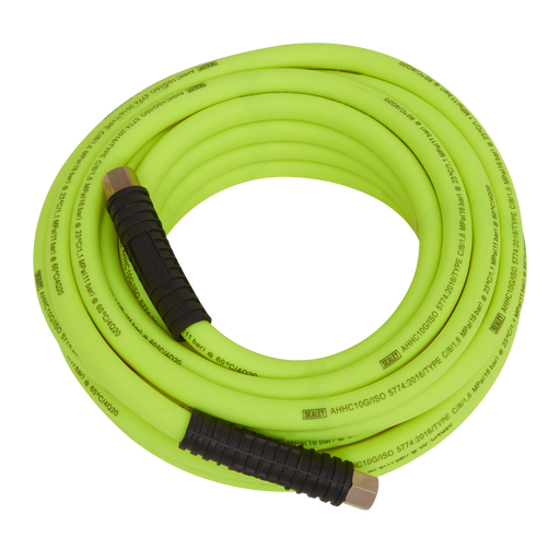 Air Hose 10m x Ø8mm Hybrid High-Visibility with 1/4"BSP Unions, AHHC10G, Sealey