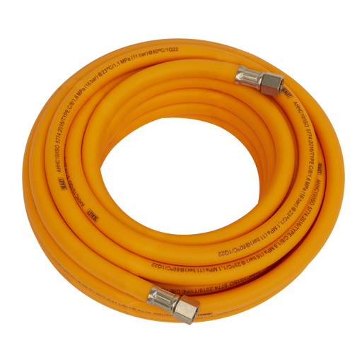 Air Hose 10m x Ø8mm Hybrid High-Visibility with 1/4"BSP Unions, AHHC10, Sealey