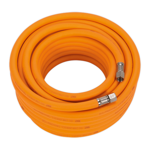 Air Hose 15m x Ø8mm Hybrid High-Visibility with 1/4"BSP Unions, AHHC15, Sealey