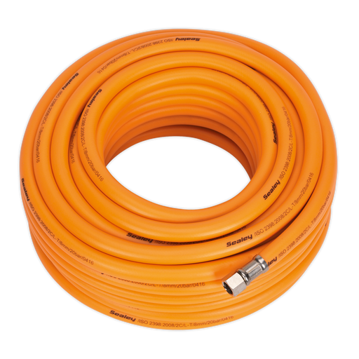Air Hose 20m x Ø8mm Hybrid High-Visibility with 1/4"BSP Unions, AHHC20, Sealey