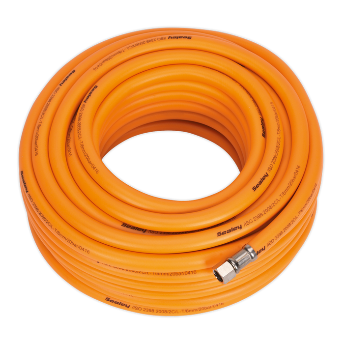 Air Hose 20m x Ø8mm Hybrid High-Visibility with 1/4"BSP Unions, AHHC20, Sealey