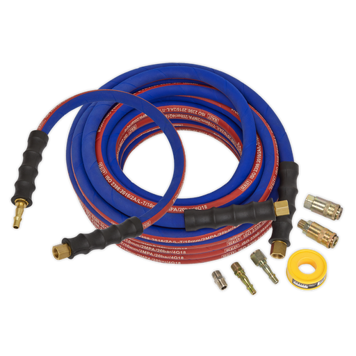 Sealey AHK02 Air Hose Kit Heavy-Duty 15m x Ø10mm with Connectors