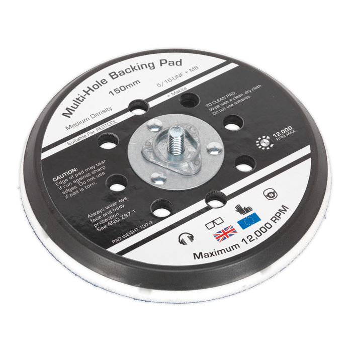 Sealey Universal Dust-Free Stick-On DA Backing Pad, Ø150mm x 5/16"UNF & M8, AK289