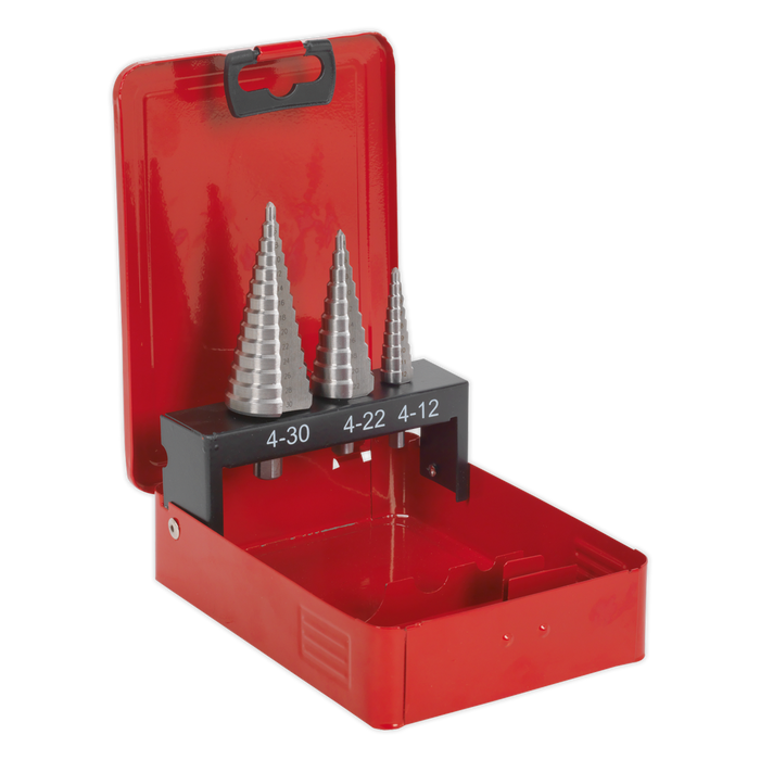 Sealey AK4733 HSS M2 Step Drill Bit Set 3pc Double Flute