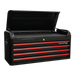 Sealey AP41104BR Topchest 4 Drawer Wide Retro Style - Black with Red Anodised Drawer Pulls, Refurbished, Grade C, 6 Months Warranty