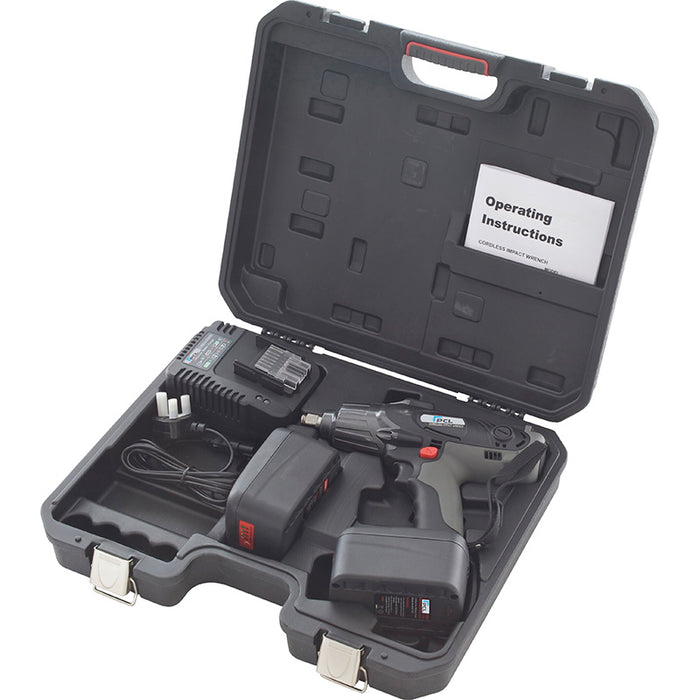 PCL APC218/2B Cordless Impact Wrench (18V, 3.0 Ah), 1/2" Drive (c/w 2 x Batteries, Charger & Case)