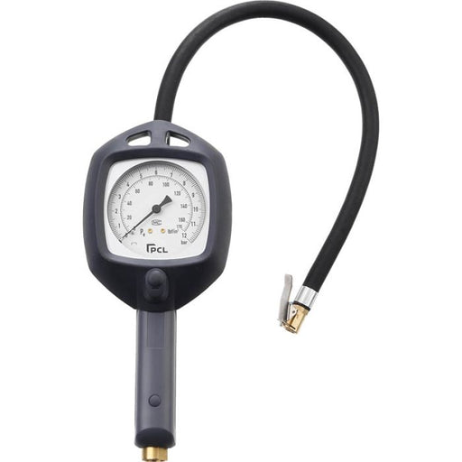 PCL ATIH081 Dial Gauge Inflator, 0-170 psi & 0-12 bar, 0.5m Hose Euro Connector
