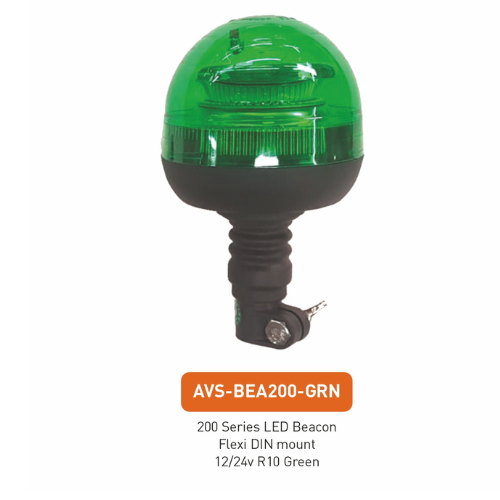 12/24v Green Flexi Din Mount LED Beacon with green lens, REG 10 Approved, Ashtree AVS-BEA200-GRN