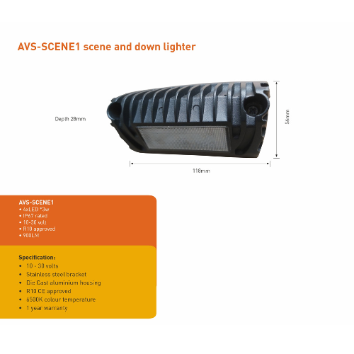 10/30v, 6 x 3W LED Scene & down Lighter R10 Approved, Ashtree AVS-SCENE1