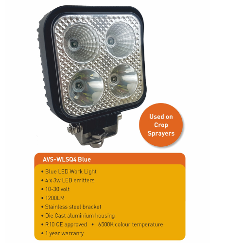10/30v Blue Crop Spraying LED Work Light, 1200LM, Ashtree AVS-WLSQ4BLUE