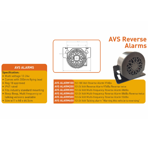 Ashtree 12-24v, 88dBa Multi-Frequency Reverse Warning Alarm with Night Silent Mode, AVS-ALARM300