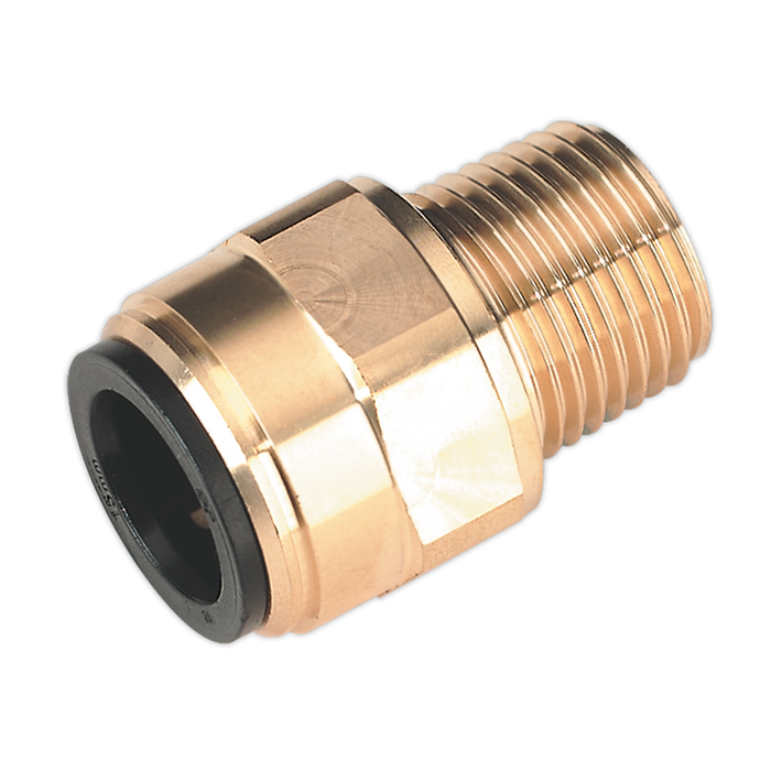 Sealey CAS15BSA Straight Adaptor 15mm x 1/2"BSPT Brass (John Guest Speedfit® - MM011504N)