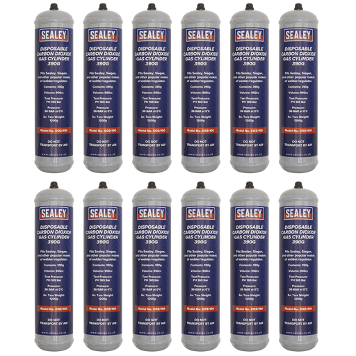 Welding Carbon Dioxide Gas Cylinder Disposable 390g - Box of 12, CO2/100/12, Sealey