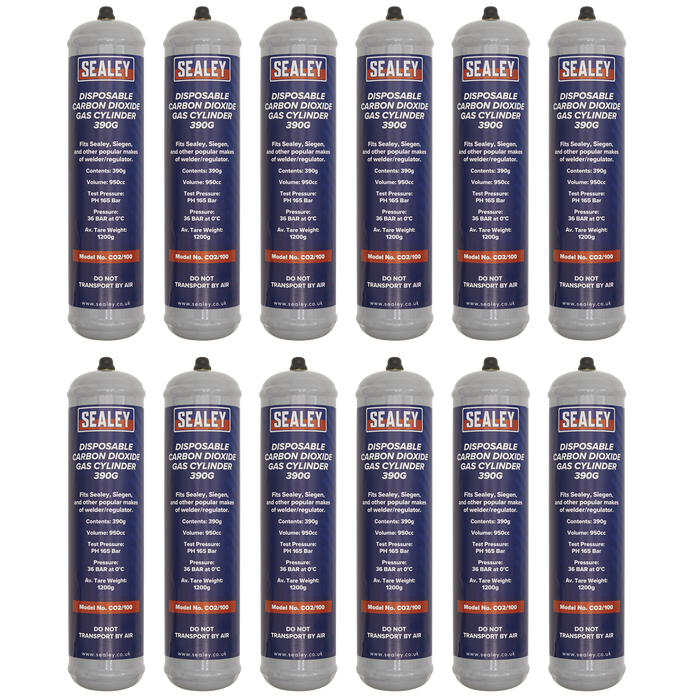 Welding Carbon Dioxide Gas Cylinder Disposable 390g - Box of 12, CO2/100/12, Sealey