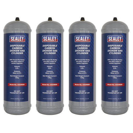 Welding Disposable Carbon Dioxide Gas Cylinder 1.3kg - Pack of 4, CO21KGD4, Sealey