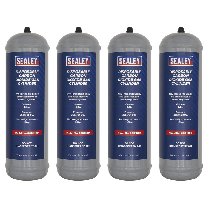 Welding Disposable Carbon Dioxide Gas Cylinder 1.3kg - Pack of 4, CO21KGD4, Sealey