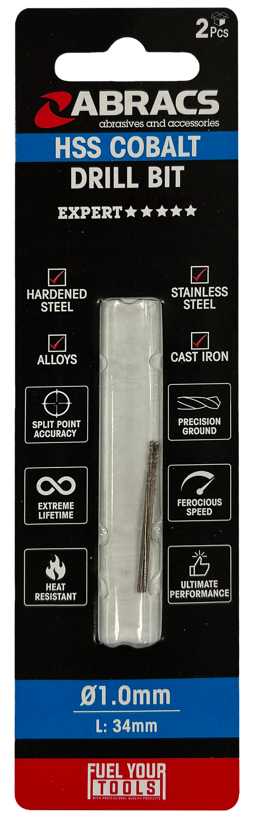 Abracs 1.0mm Cobalt M35 HSS Drill Bit - 2(Pcs) Pack of 1, DBCB01002