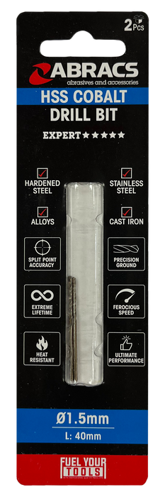 Abracs 1.5mm Cobalt M35 HSS Drill Bit - 2(Pcs) Pack of 1, DBCB01502