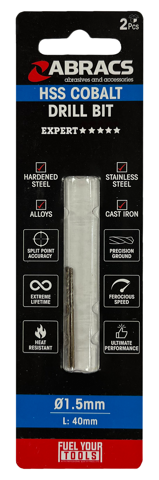 Abracs 1.5mm Cobalt M35 HSS Drill Bit - 2(Pcs) Pack of 1, DBCB01502