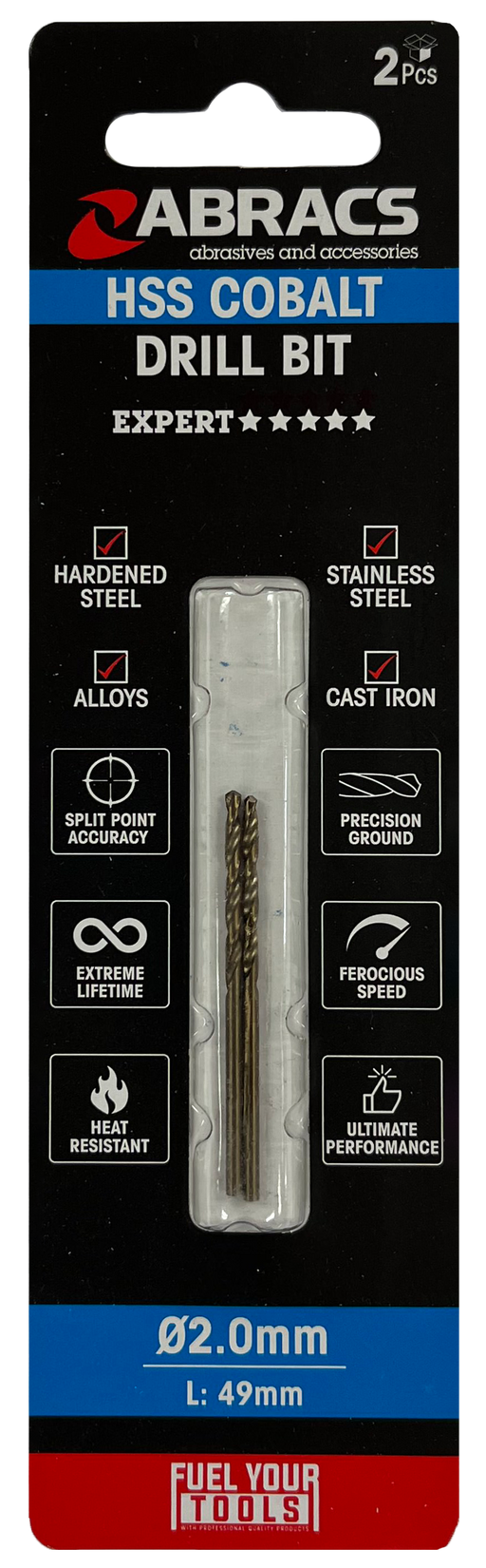 Abracs 2.0mm Cobalt M35 HSS Drill Bit - 2 (Pcs) Pack of 1, DBCB02002