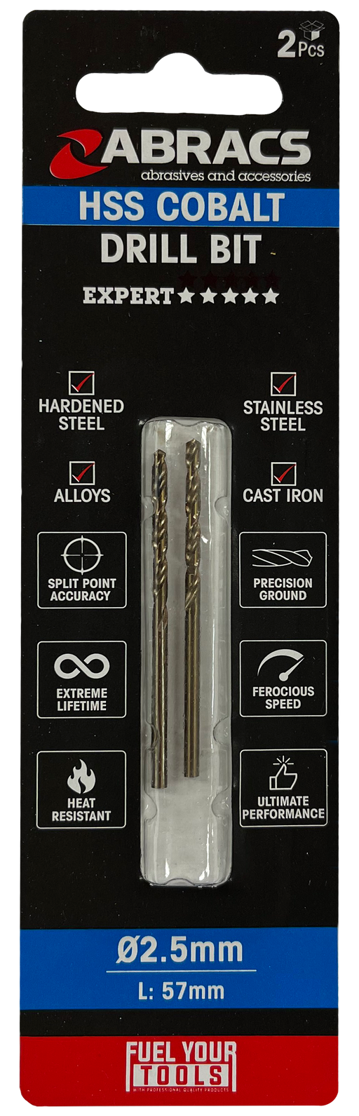 Abracs 2.5mm Cobalt M35 HSS Drill Bit - 2 (Pcs) Pack of 1, DBCB02502