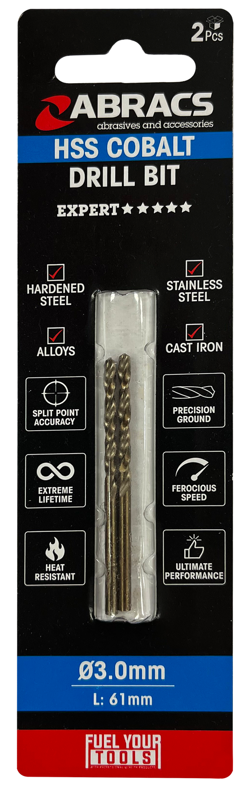 Abracs 3.0mm Cobalt M35 HSS Drill Bit - 2(Pcs) Pack of 1, DBCB03002