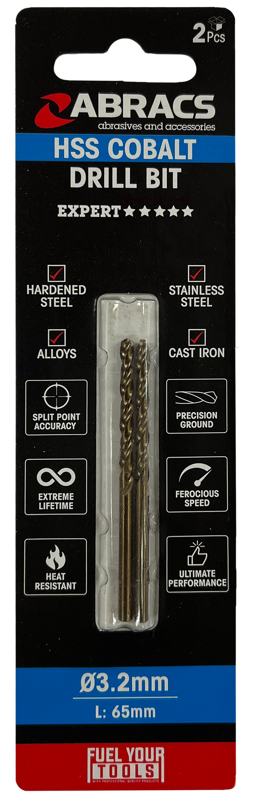 Abracs 3.2mm Cobalt M35 HSS Drill Bit - 2 (Pcs) Pack of 1, DBCB03202