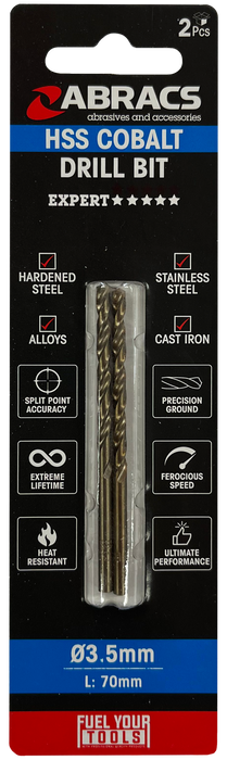 Abracs 3.5mm Cobalt M35 HSS Drill Bit - 2 (Pcs) Pack of 1, DBCB03502