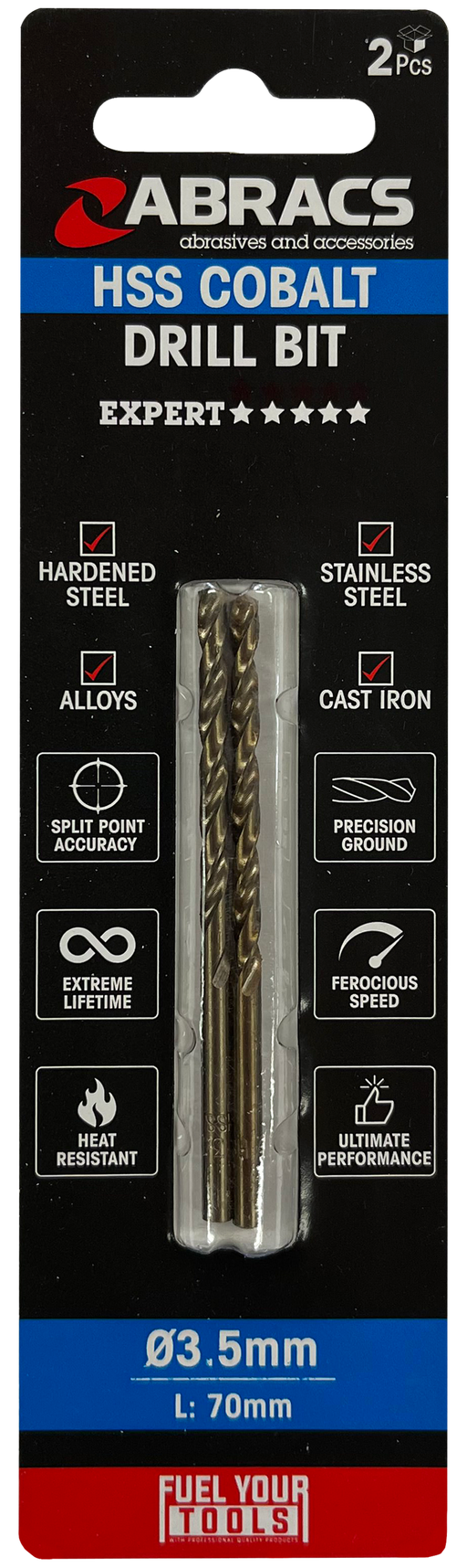 Abracs 3.5mm Cobalt M35 HSS Drill Bit - 2 (Pcs) Pack of 1, DBCB03502